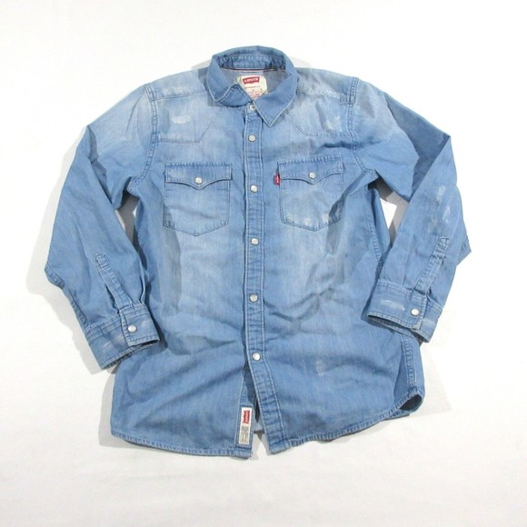 Levi's Other - Levi's Kid's Casual Denim Button Up Shirt Pearl Snap Light Blue Size M 10-12 yrs